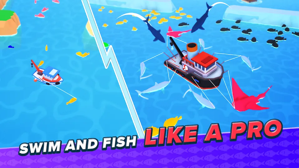 Fish Idle: comparação entre um barco pequeno e um arrastão grande a apanhar tubarões e raias